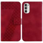 For Motorola Moto G52J JP Version 7-shaped Embossed Leather Phone Case(Red) - 1