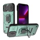 For iPhone 13 Pro Max Sliding Camshield TPU + PC Shockproof Phone Case with Holder(Green) - 1