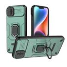 For iPhone 14 Plus Sliding Camshield TPU + PC Shockproof Phone Case with Holder(Green) - 1