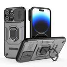 For iPhone 14 Pro Max Sliding Camshield TPU + PC Shockproof Phone Case with Holder(Grey) - 1