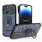 For iPhone 14 Pro Max Sliding Camshield TPU + PC Shockproof Phone Case with Holder(Blue) - 1