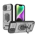 For iPhone 14 Sliding Camshield TPU + PC Shockproof Phone Case with Holder(Grey) - 1