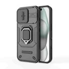 For iPhone 16 Sliding Camshield TPU + PC Shockproof Phone Case with Holder(Black) - 1