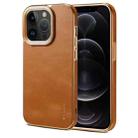 For iPhone 12 Pro Denior Cowhide Leather Plating Phone Case(Khaki) - 1