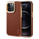 For iPhone 12 Pro Denior Cowhide Leather Plating Phone Case(Brown) - 1