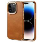 For iPhone 14 Pro Denior Cowhide Leather Plating Phone Case(Khaki) - 1