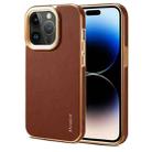 For iPhone 14 Pro Denior Cowhide Leather Plating Phone Case(Brown) - 1