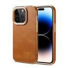 For iPhone 15 Pro Denior Cowhide Leather Plating Phone Case(Khaki) - 1