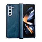 For Samsung Galaxy Z Fold5 Crazy Horse Texture Three-stage Leather Phone Case(Blue) - 1