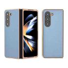 For Samsung Galaxy Z Fold5 Nano Electroplating Haze Texture PU Phone Case(Light Blue) - 1