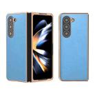 For Samsung Galaxy Z Fold5 Nano Electroplating Haze Texture PU Phone Case(Sky Blue) - 1