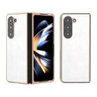 For Samsung Galaxy Z Fold5 Nano Electroplating Dual Color Lichi Texture PU Phone Case(White) - 1