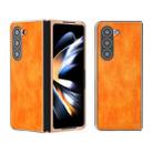 For Samsung Galaxy Z Fold5 Nano Electroplating Dual Color Lichi Texture PU Phone Case(Orange) - 1