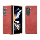 For Samsung Galaxy Z Fold5 Nano Electroplating Dual Color Cowhide Texture Protective Phone Case(Red) - 1