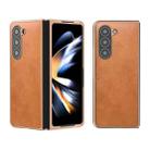 For Samsung Galaxy Z Fold5 Nano Electroplating Dual Color Cowhide Texture Protective Phone Case(Brown) - 1