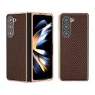 For Samsung Galaxy Z Fold5 Nano Electroplating Carbon Fiber Texture Phone Case(Dark Brown) - 1