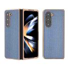 For Samsung Galaxy Z Fold5 Nano Electroplating Carbon Fiber Texture Phone Case(Sky Blue) - 1