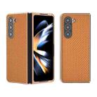 For Samsung Galaxy Z Fold5 Nano Electroplating Carbon Fiber Texture Phone Case(Brown) - 1