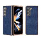 For Samsung Galaxy Z Fold5 Nano Electroplating Carbon Fiber Texture Phone Case(Navy Blue) - 1