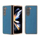 For Samsung Galaxy Z Fold5 Nano Electroplating Genuine Leather Litchi Texture Phone Case(Blue) - 1