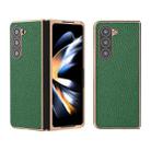 For Samsung Galaxy Z Fold5 Nano Electroplating Genuine Leather Litchi Texture Phone Case(Green) - 1