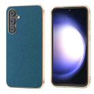 For Samsung Galaxy S23 FE 5G Nano Electroplating Genuine Leather Litchi Texture Phone Case(Blue) - 1