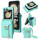 For Samsung Galaxy Z Flip5 Zipper Card Slots Folding Phone Case with Long Lanyard(Mint Green) - 1