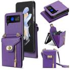 For Samsung Galaxy Z Flip4 Zipper Card Slots Folding Phone Case with Long Lanyard(Purple) - 1
