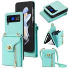 For Samsung Galaxy Z Flip4 Zipper Card Slots Folding Phone Case with Long Lanyard(Mint Green) - 1