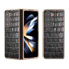 For Samsung Galaxy Z Fold5 Crocodile Texture Genuine Leather Electroplating Phone Case(Black) - 1