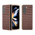 For Samsung Galaxy Z Fold5 Crocodile Texture Genuine Leather Electroplating Phone Case(Brown) - 1