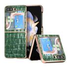 For Samsung Galaxy Z Flip5 Crocodile Texture Genuine Leather Electroplating Phone Case(Dark Green) - 1