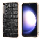 For Samsung Galaxy S23 FE 5G Crocodile Texture Genuine Leather Electroplating Phone Case(Black) - 1