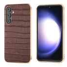 For Samsung Galaxy S23 FE 5G Crocodile Texture Genuine Leather Electroplating Phone Case(Brown) - 1