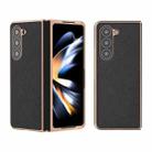 For Samsung Galaxy Z Fold5 Nano Electroplating Genuine Leather + PC Litchi Texture Phone Case(Black) - 1