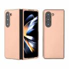 For Samsung Galaxy Z Fold5 Nano Electroplating Genuine Leather + PC Litchi Texture Phone Case(Pink Gold) - 1
