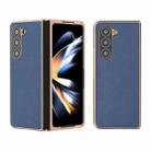 For Samsung Galaxy Z Fold5 Nano Electroplating Genuine Leather + PC Litchi Texture Phone Case(Blue) - 1