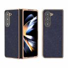 For Samsung Galaxy Z Fold5 Nano Electroplating Cross Texture Genuine Leather Phone Case(Blue) - 1