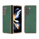 For Samsung Galaxy Z Fold5 Nano Electroplating Cross Texture Genuine Leather Phone Case(Green) - 1