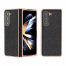 For Samsung Galaxy Z Fold5 Nano Electroplating Cross Texture Genuine Leather Phone Case(Black) - 1