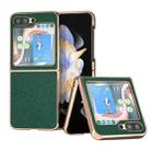 For Samsung Galaxy Z Flip5 Nano Electroplating Cross Texture Genuine Leather Phone Case(Green) - 1