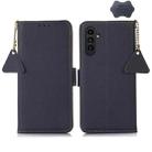 For Samsung Galaxy M34 5G Side-Magnetic TJ Genuine Leather RFID Phone Case(Blue) - 1