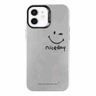 For iPhone 12 Electroplated Silver Series PC Protective Phone Case(Simple Smiley Face) - 1