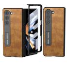 For Samsung Galaxy Z Fold5 Integrated Retro Litchi Texture PU Phone Case with Holder(Brown) - 1