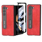 For Samsung Galaxy Z Fold5 Integrated Retro Litchi Texture PU Phone Case with Holder(Red) - 1