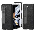 For Samsung Galaxy Z Fold5 Integrated Retro Litchi Texture PU Phone Case with Holder(Black) - 1
