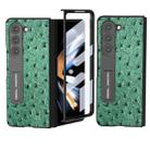 For Samsung Galaxy Z Fold5 Integrated Genuine Leather Ostrich Texture Phone Case with Holder(Green) - 1