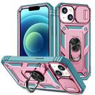 For iPhone 15 Plus Sliding Camshield Holder Phone Case(Pink+Green) - 1