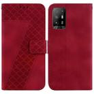 For OPPO A94 5G/F19 Pro+ 5G/Reno5 Z 7-shaped Embossed Leather Phone Case(Red) - 1