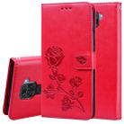 For Xiaomi Redmi Note 9 Rose Embossed Horizontal Flip PU Leather Case with Holder & Card Slots & Wallet(Red) - 1